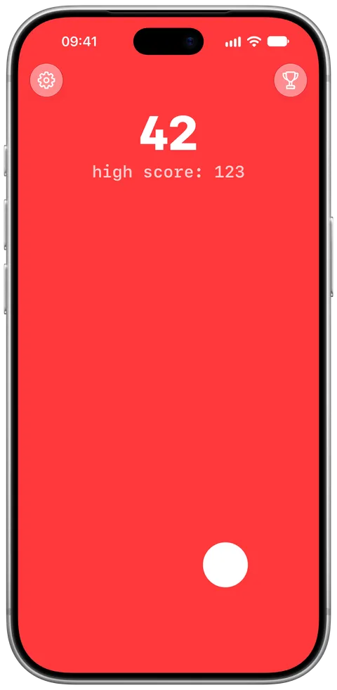 A game in the red theme, with the score 21 and a single white dot