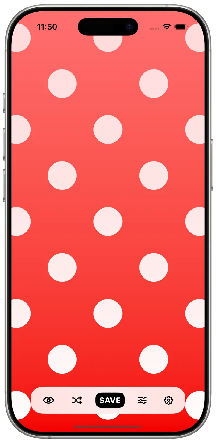 A red wallpaper covered in pale pink polka dots, with Freckle’s controls along the bottom